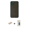 MARSİLYAN™- iPhone 11 Pro Max Kılıf Ahenk Çizgi Serisi - Siyah 6D Mat Seramik Hayalet Nano Ekran Koruyucu + Mavi Renkli Kamera Lens Koruma Cam