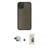 MARSİLYAN™- iPhone 11 Pro Max Kılıf Ahenk Çizgi Serisi - Siyah 6D Mat Seramik Hayalet Nano Ekran Koruyucu + Pers Alüminyum Kamera Lens - SH