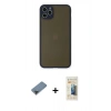 MARSİLYAN™- iPhone 11 Pro Max Kılıf Ahenk Çizgi Serisi - Siyah 6D Mat Seramik Hayalet Nano Ekran Koruyucu + Metal Kamera Lens Koruma Cam - SH