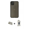 MARSİLYAN™- iPhone 11 Pro Max Kılıf Ahenk Çizgi Serisi - Siyah Bilvis Hayalet Cam Ekran Koruyucu + Rainbow Kamera Lens Koruma Cam - GD