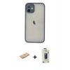 MARSİLYAN™- iPhone 11 Pro Max Kılıf Ahenk Çizgi Serisi - Siyah Bilvis Hayalet Cam Ekran Koruyucu + Pembe Renkli Kamera Lens Koruma Cam