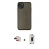 MARSİLYAN™- iPhone 11 Pro Max Kılıf Ahenk Çizgi Serisi - Siyah Bilvis Hayalet Cam Ekran Koruyucu + Pers Alüminyum Kamera Lens - KI