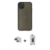 MARSİLYAN™- iPhone 11 Pro Max Kılıf Ahenk Çizgi Serisi - Siyah Bilvis Hayalet Cam Ekran Koruyucu + Pers Alüminyum Kamera Lens - SH