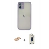 MARSİLYAN™- iPhone 11 Pro Max Kılıf Ahenk Çizgi Serisi - Siyah Bilvis Hayalet Cam Ekran Koruyucu + Turuncu Renkli Kamera Lens Koruma Cam