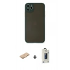 MARSİLYAN™- iPhone 11 Pro Max Kılıf Ahenk Çizgi Serisi - Siyah Bilvis Hayalet Cam Ekran Koruyucu + Turuncu Renkli Kamera Lens Koruma Cam