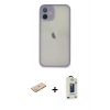 MARSİLYAN™- iPhone 11 Pro Max Kılıf Ahenk Çizgi Serisi - Siyah Bilvis Hayalet Cam Ekran Koruyucu + Renkli Kamera Lens Koruma Cam - YL