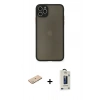 MARSİLYAN™- iPhone 11 Pro Max Kılıf Ahenk Çizgi Serisi - Siyah Bilvis Hayalet Cam Ekran Koruyucu + Renkli Kamera Lens Koruma Cam - YL