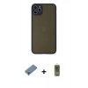 MARSİLYAN™- iPhone 11 Pro Max Kılıf Ahenk Çizgi Serisi - Siyah Joko Magic 5D Hayalet Cam + Açık Yeşil Metal Kamera Lens Koruma Cam