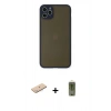MARSİLYAN™- iPhone 11 Pro Max Kılıf Ahenk Çizgi Serisi - Siyah Joko Magic 5D Hayalet Cam + Mavi Renkli Kamera Lens Koruma Cam