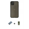 MARSİLYAN™- iPhone 11 Pro Max Kılıf Ahenk Çizgi Serisi - Siyah Joko Magic 5D Hayalet Cam + Mor Metal Kamera Lens Koruma Cam