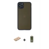 MARSİLYAN™- iPhone 11 Pro Max Kılıf Ahenk Çizgi Serisi - Siyah Joko Magic 5D Hayalet Cam + Renkli Kamera Lens Koruma Cam - PE