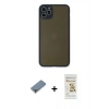 MARSİLYAN™- iPhone 11 Pro Max Kılıf Ahenk Çizgi Serisi - Siyah Mat Seramik Nano Ekran Koruyucu + Metal Kamera Lens Koruma Cam - AKYL