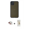 MARSİLYAN™- iPhone 11 Pro Max Kılıf Ahenk Çizgi Serisi - Siyah Mat Seramik Nano Ekran Koruyucu + Pers Alüminyum Kamera Lens - KI