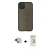 MARSİLYAN™- iPhone 11 Pro Max Kılıf Ahenk Çizgi Serisi - Siyah Mat Seramik Nano Ekran Koruyucu + Pers Alüminyum Kamera Lens - KI
