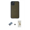 MARSİLYAN™- iPhone 11 Pro Max Kılıf Ahenk Çizgi Serisi - Siyah Mat Seramik Nano Ekran Koruyucu + Pembe Shine Kamera Lens Koruma Cam