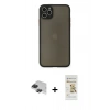 MARSİLYAN™- iPhone 11 Pro Max Kılıf Ahenk Çizgi Serisi - Siyah Mat Seramik Nano Ekran Koruyucu + Pers Alüminyum Kamera Lens - SH