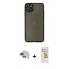 MARSİLYAN™- iPhone 11 Pro Max Kılıf Ahenk Çizgi Serisi - Siyah Mat Seramik Nano Ekran Koruyucu + Pers Alüminyum Kamera Lens - YL