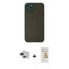 MARSİLYAN™- iPhone 11 Pro Max Kılıf Ahenk Çizgi Serisi - Siyah Mat Seramik Nano Ekran Koruyucu + Pers Alüminyum Kamera Lens - SH