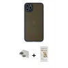 MARSİLYAN™- iPhone 11 Pro Max Kılıf Ahenk Çizgi Serisi - Siyah Mat Seramik Nano Ekran Koruyucu + Pers Alüminyum Kamera Lens - YL