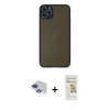 MARSİLYAN™- iPhone 11 Pro Max Kılıf Ahenk Çizgi Serisi - Siyah Mat Seramik Nano Ekran Koruyucu + Pers Alüminyum Kamera Lens - LT