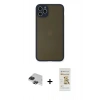 MARSİLYAN™- iPhone 11 Pro Max Kılıf Ahenk Çizgi Serisi - Siyah Mat Seramik Nano Ekran Koruyucu + Pers Alüminyum Kamera Lens - SH