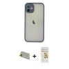 MARSİLYAN™- iPhone 11 Pro Max Kılıf Ahenk Çizgi Serisi - Siyah Mat Seramik Nano Ekran Koruyucu + Rainbow Kamera Lens Koruma Cam - GD