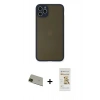 MARSİLYAN™- iPhone 11 Pro Max Kılıf Ahenk Çizgi Serisi - Siyah Mat Seramik Nano Ekran Koruyucu + Rainbow Kamera Lens Koruma Cam - YL
