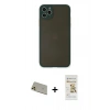 MARSİLYAN™- iPhone 11 Pro Max Kılıf Ahenk Çizgi Serisi - Siyah Mat Seramik Nano Ekran Koruyucu + Rainbow Kamera Lens Koruma Cam - GD