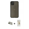 MARSİLYAN™- iPhone 11 Pro Max Kılıf Ahenk Çizgi Serisi - Siyah Mat Seramik Nano Ekran Koruyucu + Rainbow Kamera Lens Koruma Cam - YL