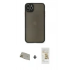 MARSİLYAN™- iPhone 11 Pro Max Kılıf Ahenk Çizgi Serisi - Siyah Mat Seramik Nano Ekran Koruyucu + Rainbow Kamera Lens Koruma Cam - GD