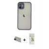 MARSİLYAN™- iPhone 11 Pro Max Kılıf Ahenk Çizgi Serisi - Siyah Mat Seramik Nano Ekran Koruyucu + Rainbow Kamera Lens Koruma Cam - YL