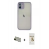 MARSİLYAN™- iPhone 11 Pro Max Kılıf Ahenk Çizgi Serisi - Siyah Mat Seramik Nano Ekran Koruyucu + Rainbow Kamera Lens Koruma Cam - YL