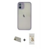 MARSİLYAN™- iPhone 11 Pro Max Kılıf Ahenk Çizgi Serisi - Siyah Mat Seramik Nano Ekran Koruyucu + Rainbow Kamera Lens Koruma Cam - GD