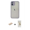 MARSİLYAN™- iPhone 11 Pro Max Kılıf Ahenk Çizgi Serisi - Siyah Mat Seramik Nano Ekran Koruyucu + Renkli Kamera Lens Koruma Cam - MI