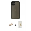 MARSİLYAN™- iPhone 11 Pro Max Kılıf Ahenk Çizgi Serisi - Siyah Mat Seramik Nano Ekran Koruyucu + Renkli Kamera Lens Koruma Cam - YL