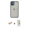 MARSİLYAN™- iPhone 11 Pro Max Kılıf Ahenk Çizgi Serisi - Siyah Mat Seramik Nano Ekran Koruyucu + Renkli Kamera Lens Koruma Cam - PE