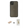 MARSİLYAN™- iPhone 11 Pro Max Kılıf Ahenk Çizgi Serisi - Siyah Mat Seramik Nano Ekran Koruyucu + Renkli Kamera Lens Koruma Cam - PE