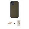 MARSİLYAN™- iPhone 11 Pro Max Kılıf Ahenk Çizgi Serisi - Siyah Mat Seramik Nano Ekran Koruyucu + Renkli Kamera Lens Koruma Cam - TU