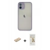 MARSİLYAN™- iPhone 11 Pro Max Kılıf Ahenk Çizgi Serisi - Siyah Mat Seramik Nano Ekran Koruyucu + Renkli Kamera Lens Koruma Cam - SI
