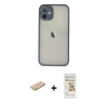 MARSİLYAN™- iPhone 11 Pro Max Kılıf Ahenk Çizgi Serisi - Siyah Mat Seramik Nano Ekran Koruyucu + Renkli Kamera Lens Koruma Cam - SI