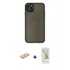 MARSİLYAN™- iPhone 11 Pro Max Kılıf Ahenk Çizgi Serisi - Siyah Mat Seramik Nano Ekran Koruyucu + Renkli Kamera Lens Koruma Cam - MI