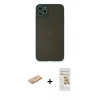 MARSİLYAN™- iPhone 11 Pro Max Kılıf Ahenk Çizgi Serisi - Siyah Mat Seramik Nano Ekran Koruyucu + Renkli Kamera Lens Koruma Cam - PE