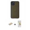 MARSİLYAN™- iPhone 11 Pro Max Kılıf Ahenk Çizgi Serisi - Siyah Mat Seramik Nano Ekran Koruyucu + Renkli Kamera Lens Koruma Cam - YL