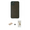 MARSİLYAN™- iPhone 11 Pro Max Kılıf Ahenk Çizgi Serisi - Siyah Mat Seramik Nano Ekran Koruyucu + Renkli Kamera Lens Koruma Cam - SI