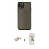MARSİLYAN™- iPhone 11 Pro Max Kılıf Ahenk Çizgi Serisi - Siyah Mat Seramik Nano Ekran Koruyucu + Renkli Kamera Lens Koruma Cam - SI