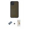 MARSİLYAN™- iPhone 11 Pro Max Kılıf Ahenk Çizgi Serisi - Siyah Mat Seramik Nano Ekran Koruyucu + Metal Kamera Lens Koruma Cam - SH