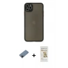 MARSİLYAN™- iPhone 11 Pro Max Kılıf Ahenk Çizgi Serisi - Siyah Mat Seramik Nano Ekran Koruyucu + Siyah Shine Kamera Lens Koruma Cam