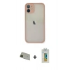 MARSİLYAN™- iPhone 11 Pro Max Kılıf Ahenk Çizgi Serisi - Siyah Polymer Nano Ekran Koruyucu + Rainbow Kamera Lens Koruma Cam - YL
