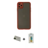 MARSİLYAN™- iPhone 11 Pro Max Kılıf Ahenk Çizgi Serisi - Siyah Polymer Nano Ekran Koruyucu + Rainbow Kamera Lens Koruma Cam - YL