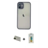 MARSİLYAN™- iPhone 11 Pro Max Kılıf Ahenk Çizgi Serisi - Siyah Polymer Nano Ekran Koruyucu + Rainbow Kamera Lens Koruma Cam - YL